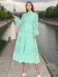 Dadizhimu Tea Rest Beautiful Dress 2025 Spring New Collar Embroidery Lace Tie To The Waist Swing Dress Dress Woman