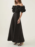 Dadizhimu Temperament Bosom Dress 2025 Summer New Three-Dimensional Flowers To Show Thin Style Pure Color Dress