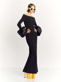 Dadizhimu Female Sense Collar Long-Sleeved Tidal Fork Dress Banded Dress