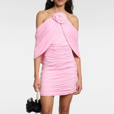 Dadizhimu Sexy Hanging Neck Dress Women High-End Folds To Repair Hips Fashion Short Skirts