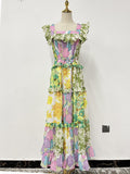 Dadizhimu New Fashion Lotus Leaf Side Sexy Word Collar Design Print Waist Slim Dress Dress Women Summer