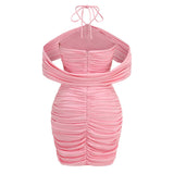 Dadizhimu Sexy Hanging Neck Dress Women High-End Folds To Repair Hips Fashion Short Skirts