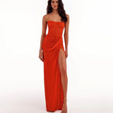 Dadizhimu Sexy Chest-Length Back Dress With Wrinkled Open Fork Dress Dress
