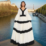 Dadizhimu Court Style Bumping Color Splicing Dress 2025 New Fashion High-End Feeling V-Neck Dress Dress Woman Trend