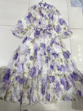 Dadizhimu And Summer New Holiday Style Single Buckle V-Neck A-Shaped Belt Retro Printed Short-Sleeved Dress Chiffon
