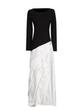 Dadizhimu Elegant Style Slimy Dress 2025 New Irregular Pressure Folding Design Long-Sleeved Dress Woman
