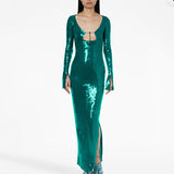 Dadizhimu Sexy Tear Sleeve Dress Fashion U-Neck Women's Dress Under The Fork Dress Long