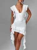 Dadizhimu Deep V Irregular Fish Bone Bag Ass Skirt Tight Pure Desire To Design French Dress With A High Sense Of The Top Of The Fassy