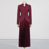 Dadizhimu Elegant High-End Set 2025 New Embroidered Collar Single Buckle Top + 100 Folds High Waist Half-Body Skirt