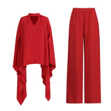 Dadizhimu Temperament Solid Color High-End Feel Set 2025 New Mantle Design Blouse + High-Waisted Micro-Slape Trousers