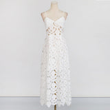 Dadizhimu Hollow Embroidery High-End Sling Dress 2025 New Waist Visky Solid Color Dress Women's Summer