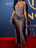 Dadizhimu Women's New Sexy Fish Bone Bras Body-Clamped Long Dress Autumn And Winter Velvet Dress Black Evening Dress