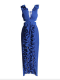Dadizhimu Temperament Dress 2025 New V-Necked Folding Lotus Leaves Side Waist High-End Thin Dress Women's Summer