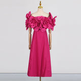 Dadizhimu Temperament Bosom Dress 2025 Summer New Three-Dimensional Flowers To Show Thin Style Pure Color Dress
