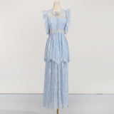 Dadizhimu Elegant Style Dress 2025 Summer New Lace High-End Design Neckbutter Knotted Dress