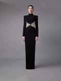 Dadizhimu 2025 New Fashion Temperament Diamond Design Sense Slimming Dress Black Big Show Back Dress