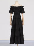 Dadizhimu Elegant Wind Word To Receive Waist-Skinny Dress 2025 New Folded Design Lotus Leaf Side Long Dress