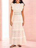 Dadizhimu Holiday Dress 2025 New Sleeveless High-Waist Embroidery Design Solid Color Round Collar Long Dress