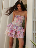 Dadizhimu Girls Wear Sexy Broth Cake Dress Body-Dexed Floral Dress Women High Quality Sweet Spicy Little Dress Woman