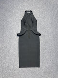 Dadizhimu Fashion New Black Sleeveless Banded Knitted Dress Open Waist Small Black Dress