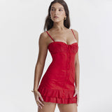 Dadizhimu Women's Dress Dress Summer Sweet Spicy Sling Skirt Body-Daughter Small Dress Red Babes Dress Girl