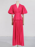 Dadizhimu Sensing With Belt And Rolling Skinny Dress 2025 Summer New Sexy Deep V Bubble Sleeve Design Dress Woman