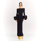 Dadizhimu Autumn And Winter Women Fashion Sexy Collar Long Sleeve Flower Sleeve Open Dress Bandage Dress