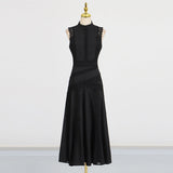Dadizhimu Hollow Lace Collar Dress 2025 New Sleeveless Lotus Leaf Side Dress Dress Woman