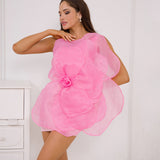 Dadizhimu High-End Women's Oblique Shoulder Decoration Flower Dress Party Dress Party Dress One-Step Dress