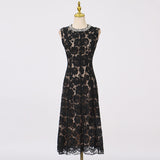 Dadizhimu Temperament Heavy Industry High-End Long Dress 2025 New Fashion Lace Flowers Sleeveless Round Collar Dress Women