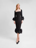 Dadizhimu Women's Dress Round-Neck Three-Dimensional Flowers Drill Body-In-Body-Brows With Evening Dress