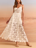 Dadizhimu Hollow Embroidery High-End Sling Dress 2025 New Waist Visky Solid Color Dress Women's Summer
