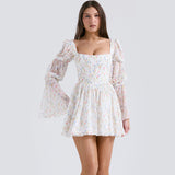 Dadizhimu Women's Clothing Pure Sexual Sexy Waist Show Thin Sleeve Print Dress Spring Women Chiffon Dress New
