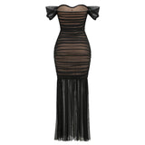 Dadizhimu Summer Shoulder-To-Shoulder Tanned Tauze High-End Women's Sexy Temperament Yarn Party Dress
