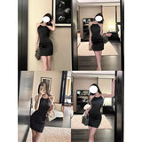 Dadizhimu Noodle Folded Wrinkled Sleeveless Neck Collar Dress Female Temperament Sexy Waist Repair Ass Skirt Dress Dress