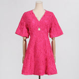 Dadizhimu Short Dress 2025 New V-Neck Embroidery Senior Feeling Waist Thin Short-Sleeved Dress Woman
