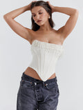 Dadizhimu Babes Wear Women's Pearl Bras Fish Bone Corset T-Ribs Corset T-Mearly Umbilly Blouse