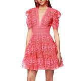 Dadizhimu Temperament High-End Short Dress 2025 Spring New V-Neck Bubble Bubble Sleeve Embroidered Waist Thin Dress Woman