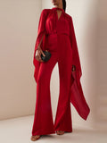 Dadizhimu Temperament Solid Color High-End Feel Set 2025 New Mantle Design Blouse + High-Waisted Micro-Slape Trousers