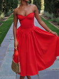 Dadizhimu Red Corset Dress Girl Summer Sweet Hottie Dress High-End Feel Long Dress Women's Dress