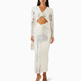 Dadizhimu Fashion Sexy Sleek V-Neck Dress Woman Navel Decorating Flower Dress Dress Dress Long