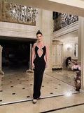 Dadizhimu Industry Black Chested Water Drill Hanging Neck Party Banquet Banded Long Dress Dress Banded Evening Dress