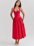 Dadizhimu Women's Clothing Spring High-Sensiness Sexy Deep V Hanging Back Red Long Dress Spring Women Dress Women