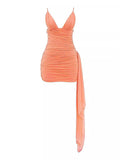 Dadizhimu With Sexy Hot Girls Deep V Irregular Ribbon Mesh Repair Hips Vacation Sling Dress Dress