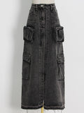 Dadizhimu Street Wind 2025 Summer New High-Waist Long Straight Before The Open Design Denim Pure Color Female Skirt