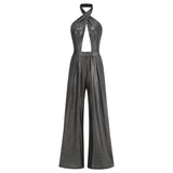 Dadizhimu Personalized Street Women's High-Waisted Silver Trousers Wide Leg Trousers Party Party Dress Woman