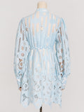 Dadizhimu Holiday Style 2025 Spring New Leading Heavy Industry Hollow Embroidery To Collect Waist Thin Short Dress Woman Trend