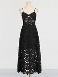 Dadizhimu Hollow Embroidery High-End Sling Dress 2025 New Waist Visky Solid Color Dress Women's Summer