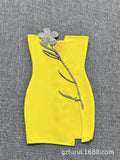 Dadizhimu Light Luxury Heavy Industry Deep V Brush With Bra Banding Dress Sexy Fork And Shoulderless Skirt