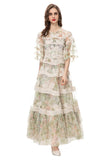 Dadizhimu 2024 New Short Sleeves Vintage Printed Yarn Ear Printed Dress Dress Dress